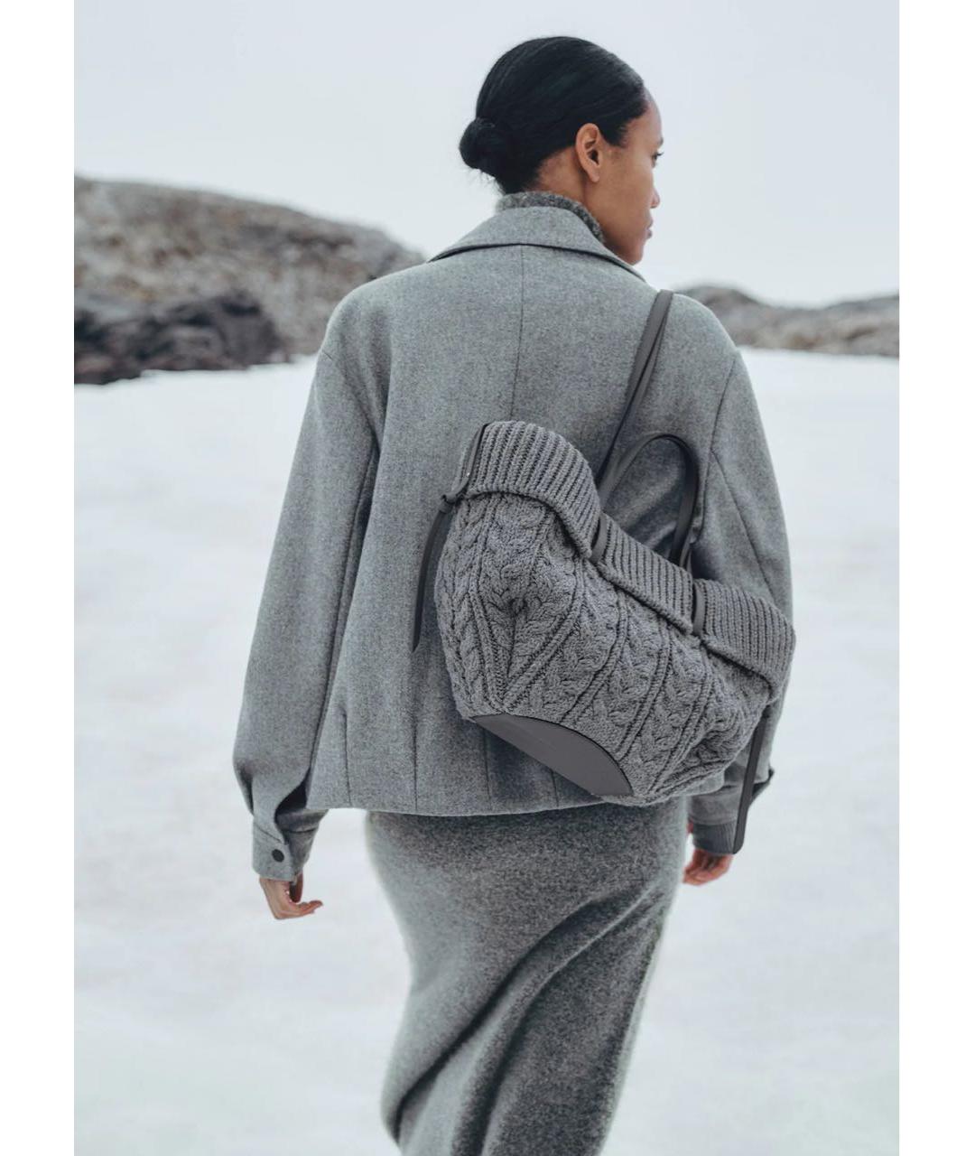 POLENE Серая шерстяная сумка с короткими ручками, фото 2