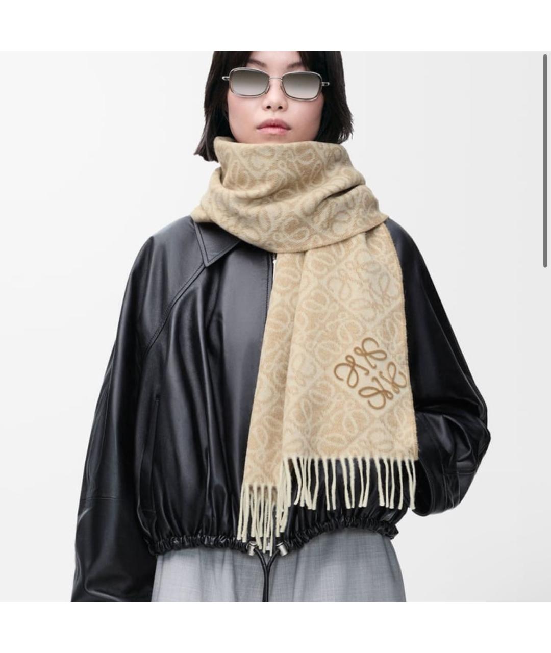 LOEWE Бежевый кашемировый шарф, фото 4