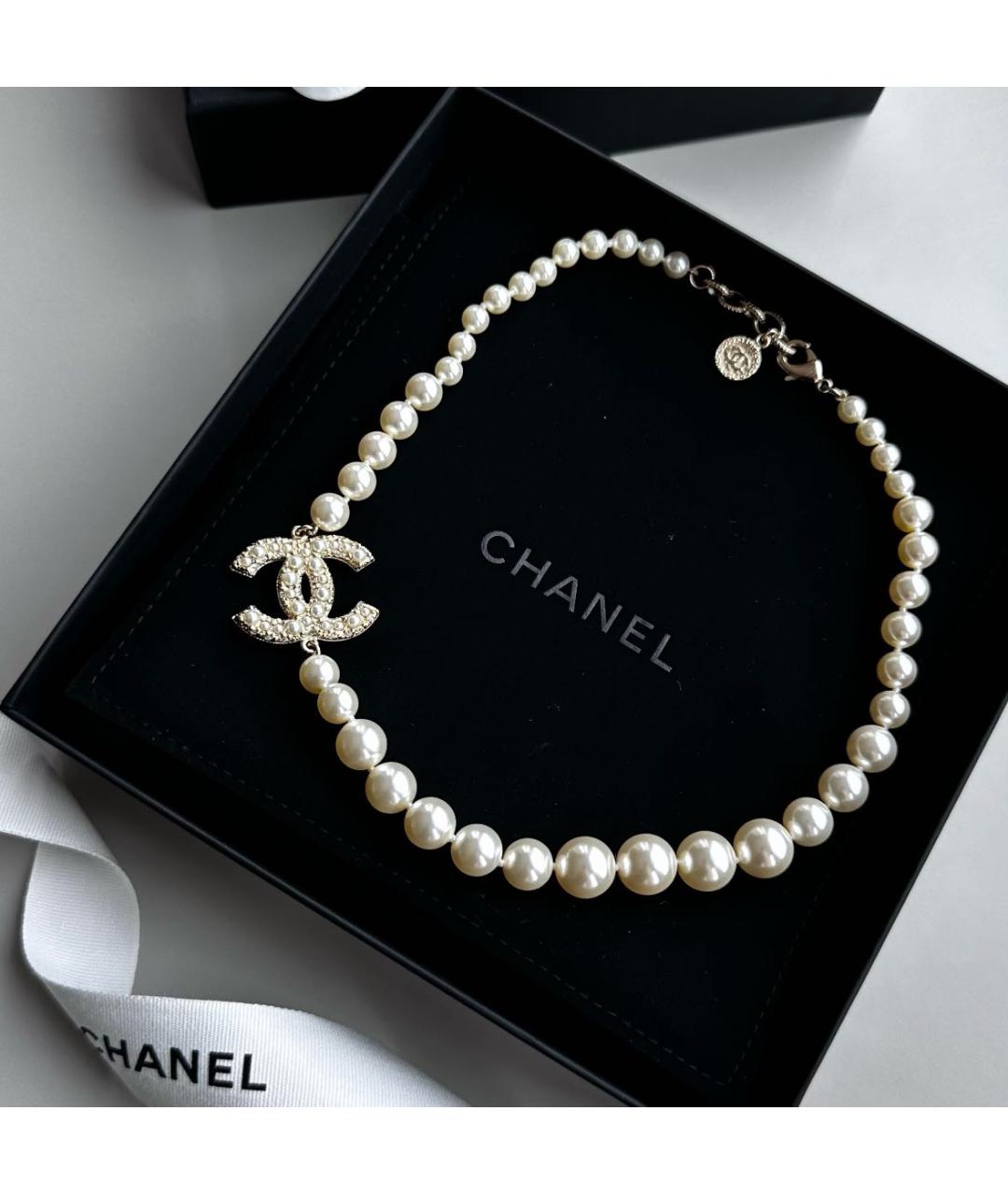 CHANEL Белое жемчужное колье, фото 3