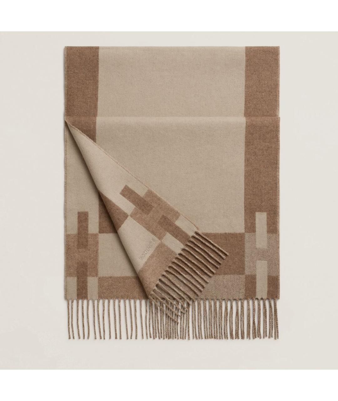 HERMES Бежевый кашемировый шарф, фото 5