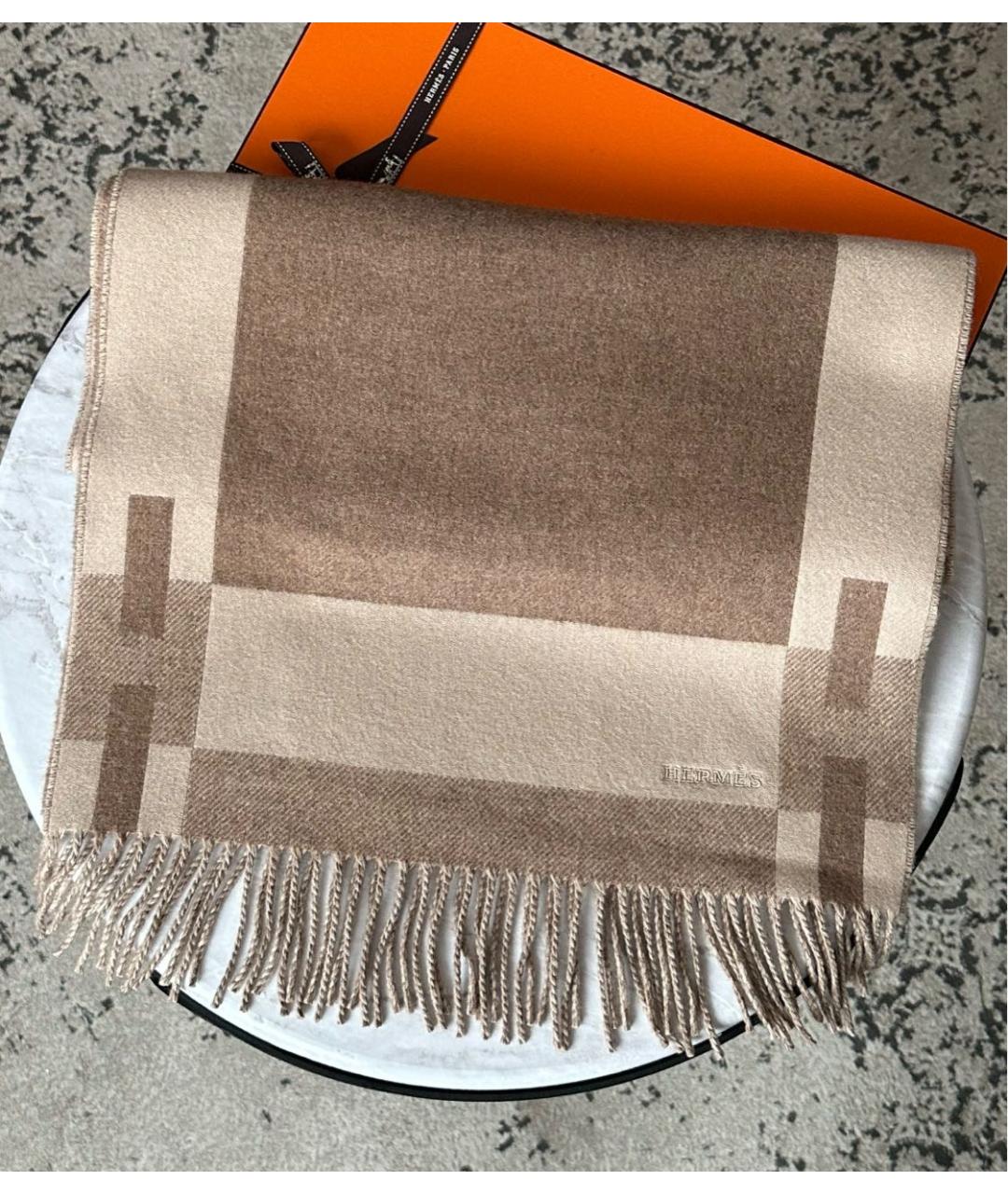 HERMES Бежевый кашемировый шарф, фото 3