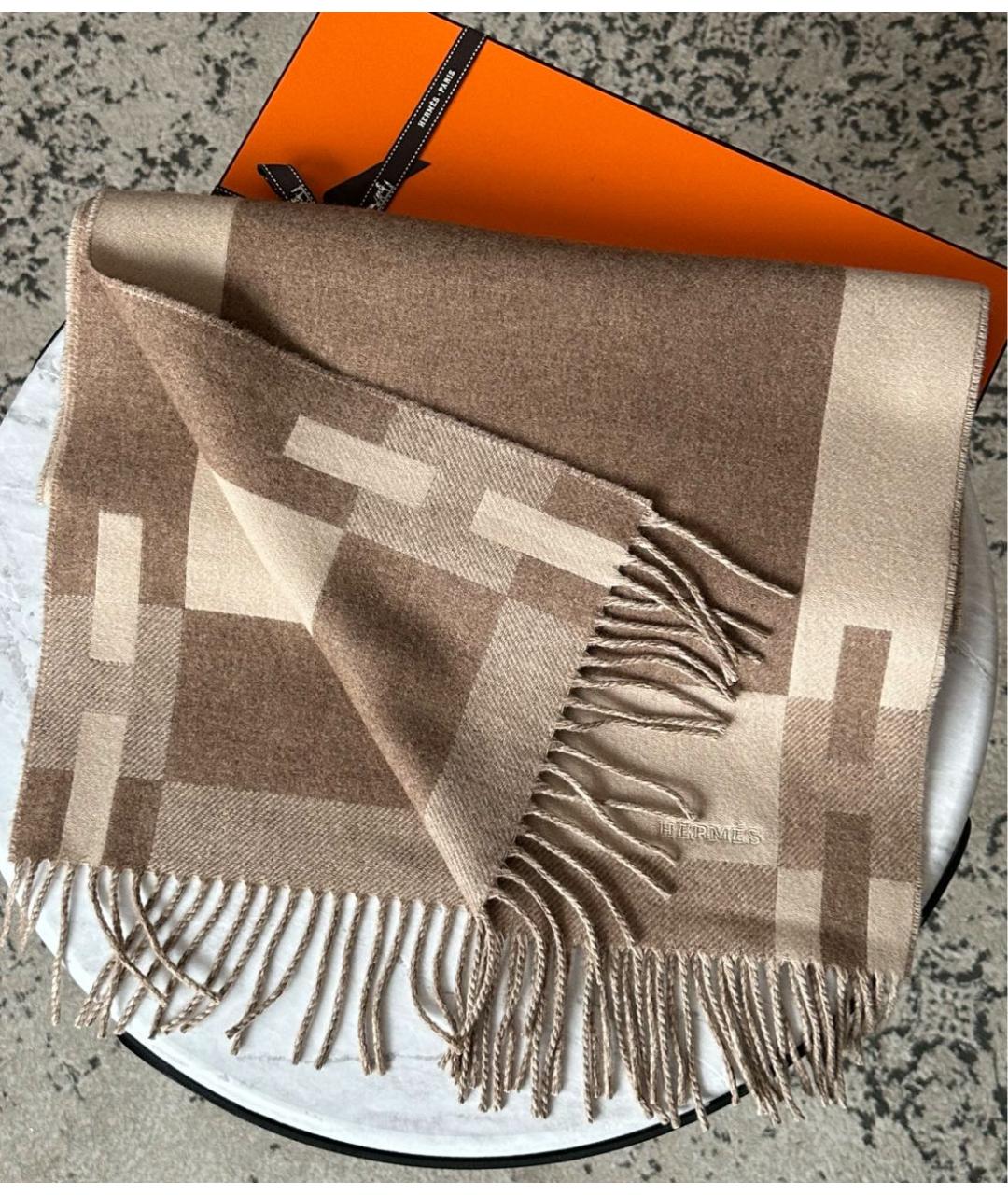 HERMES Бежевый кашемировый шарф, фото 2