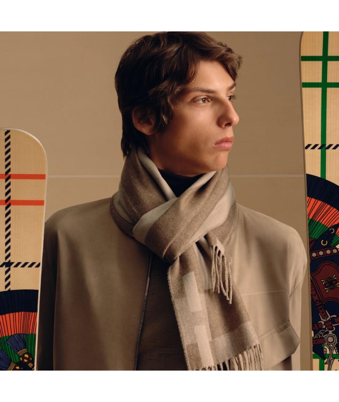 HERMES Бежевый кашемировый шарф, фото 4