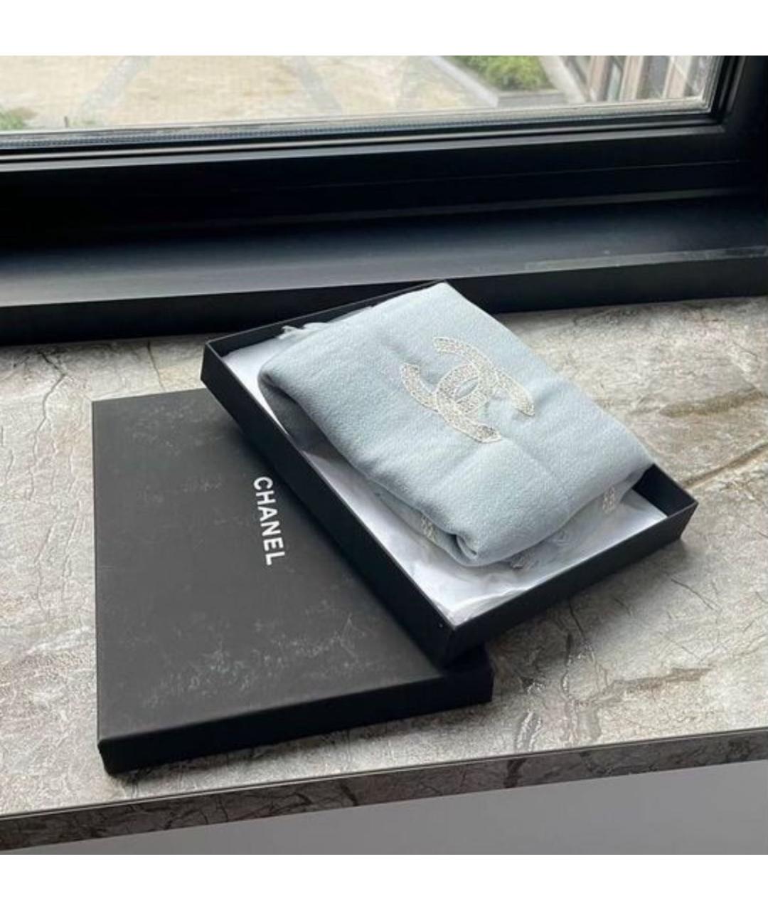 CHANEL Бирюзовый шелковый шарф, фото 4