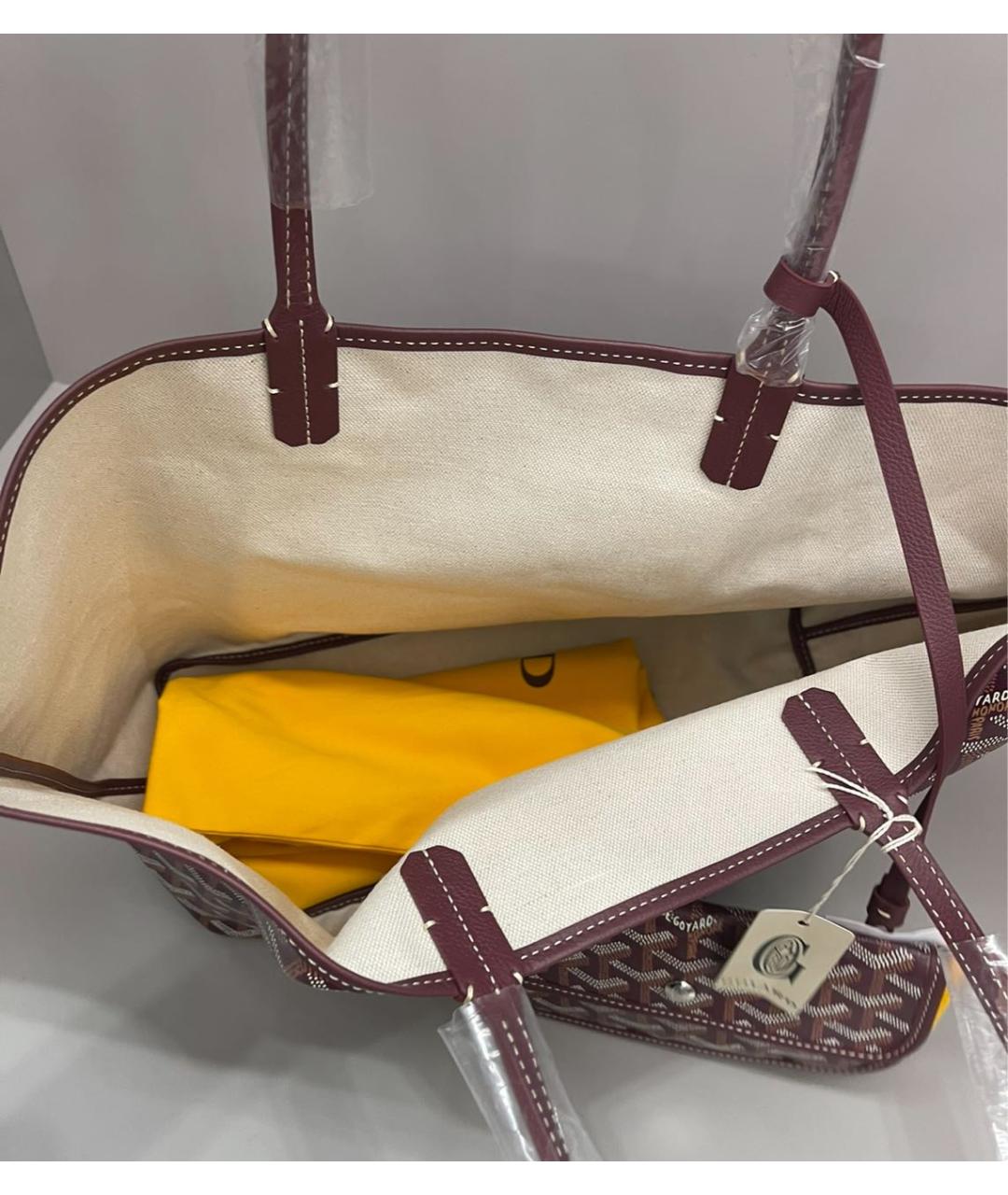 GOYARD Бордовая кожаная сумка тоут, фото 6