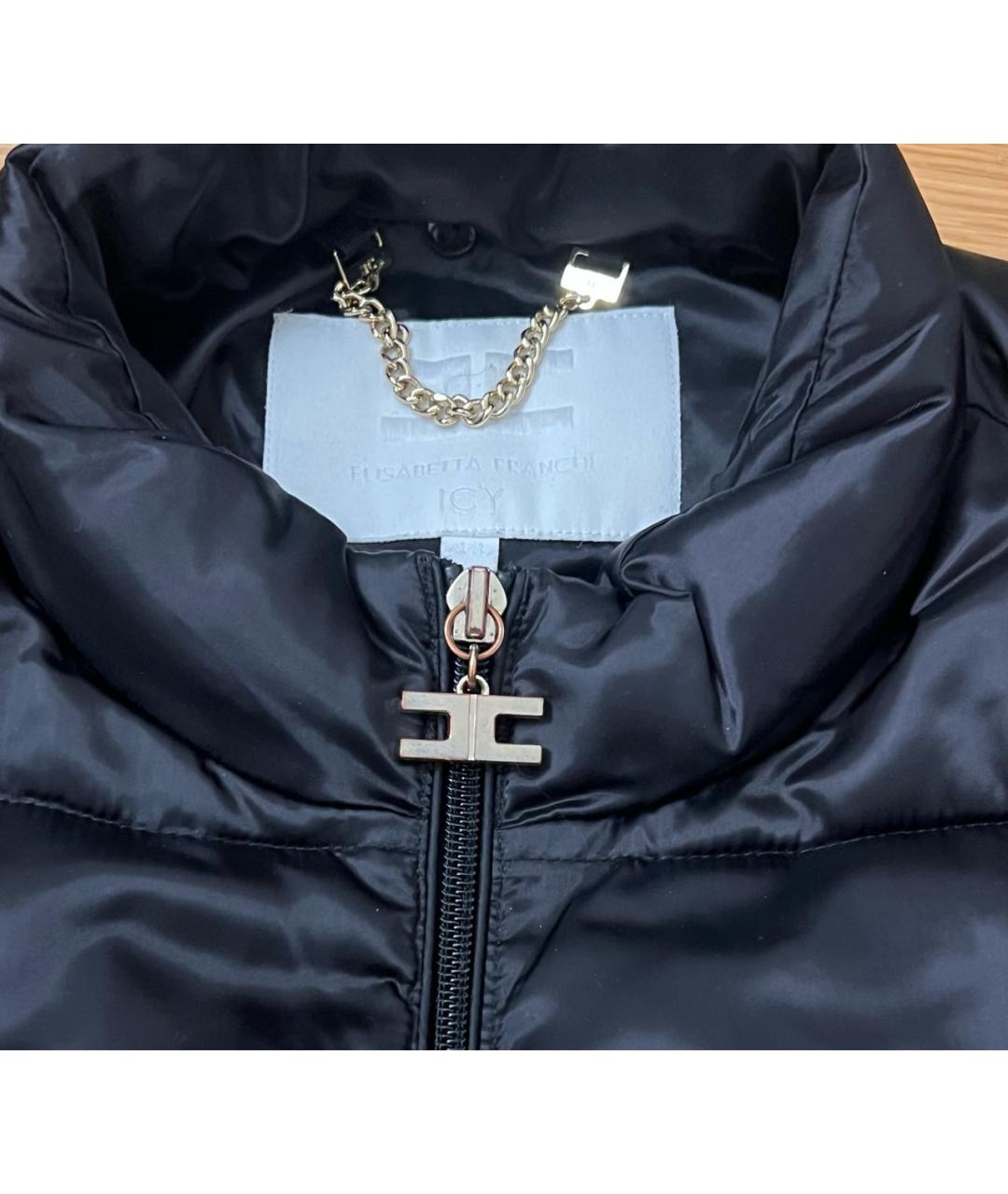 ELISABETTA FRANCHI Черное полиамидовое пальто, фото 6