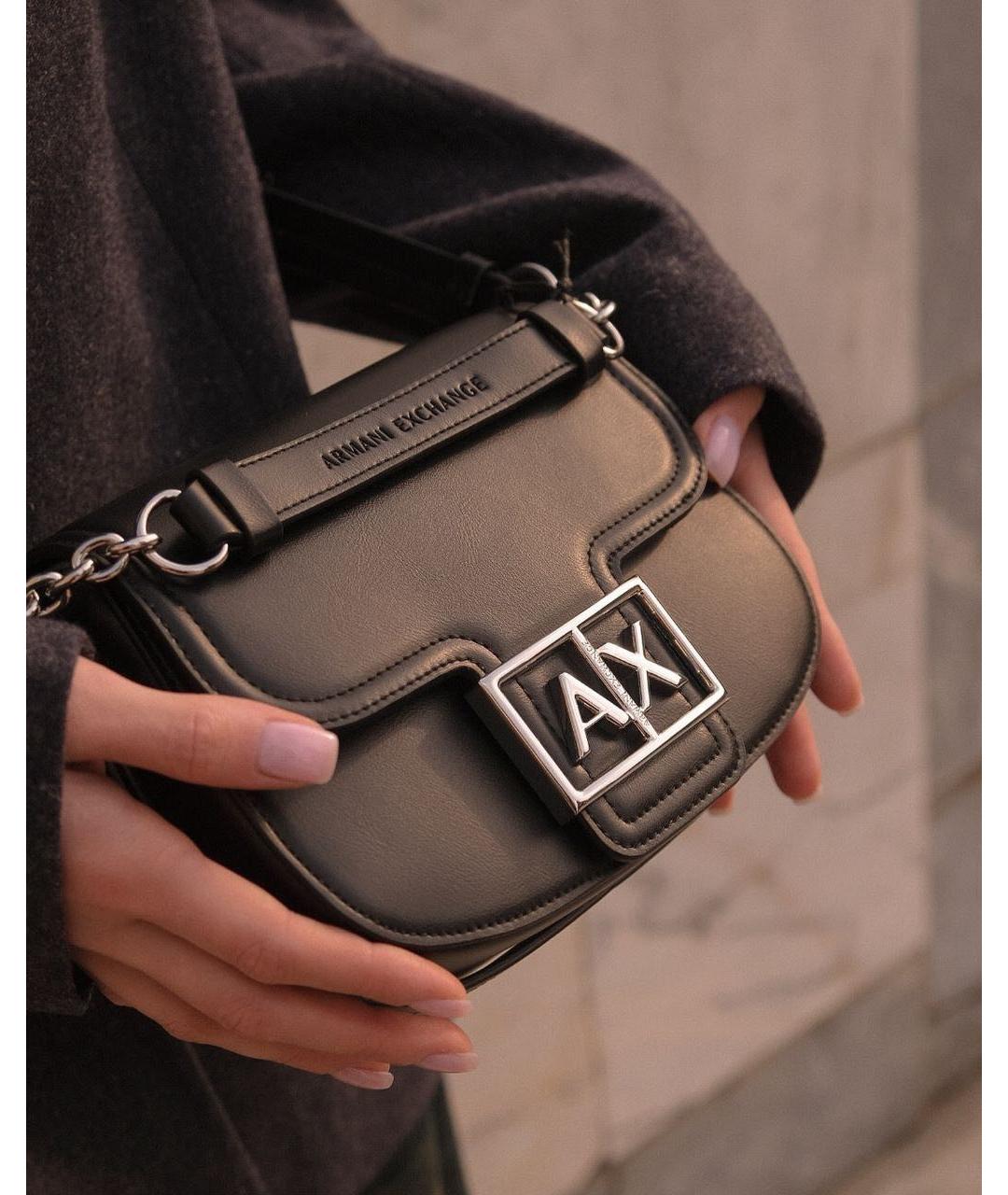 ARMANI EXCHANGE Черная кожаная сумка через плечо, фото 6