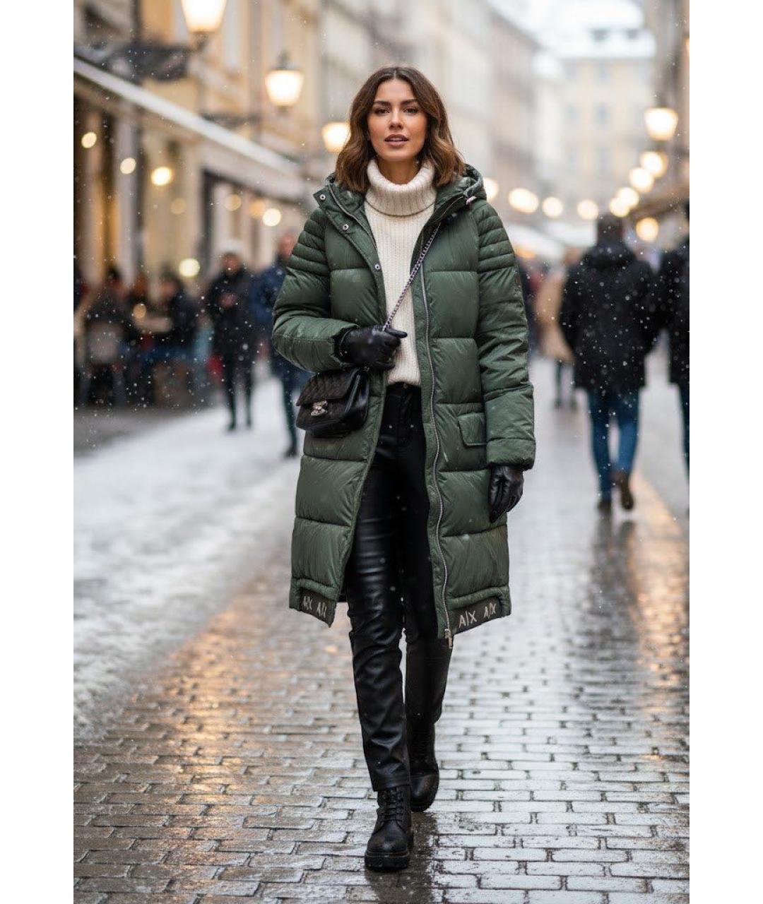 ARMANI EXCHANGE Зеленый полиамидовый пуховик, фото 4