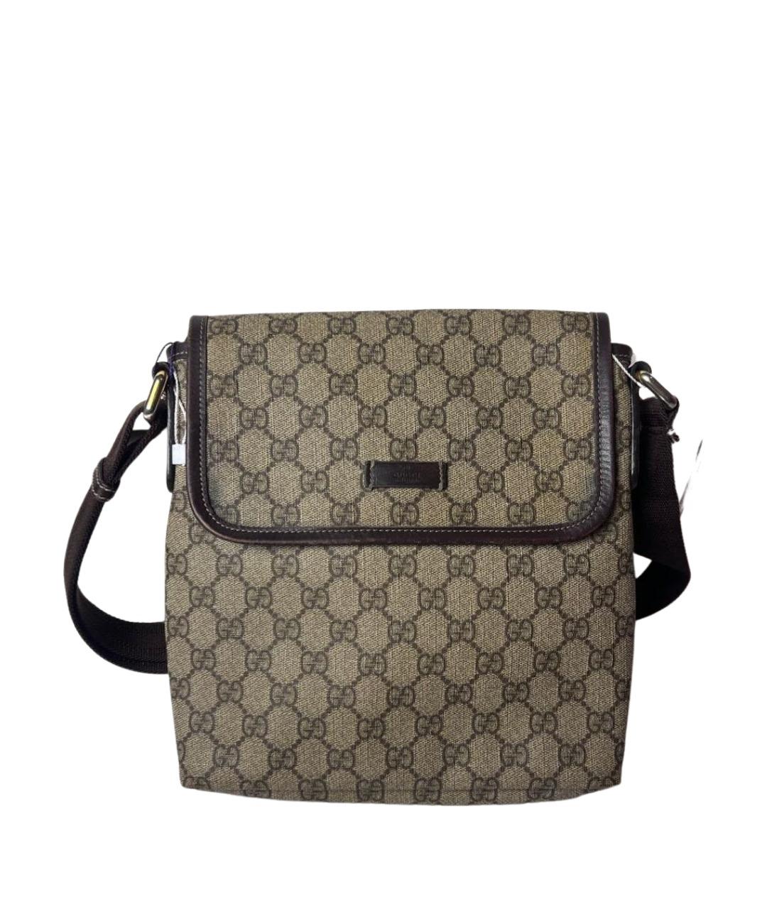 GUCCI Коричневая жаккардовая сумка на плечо, фото 1