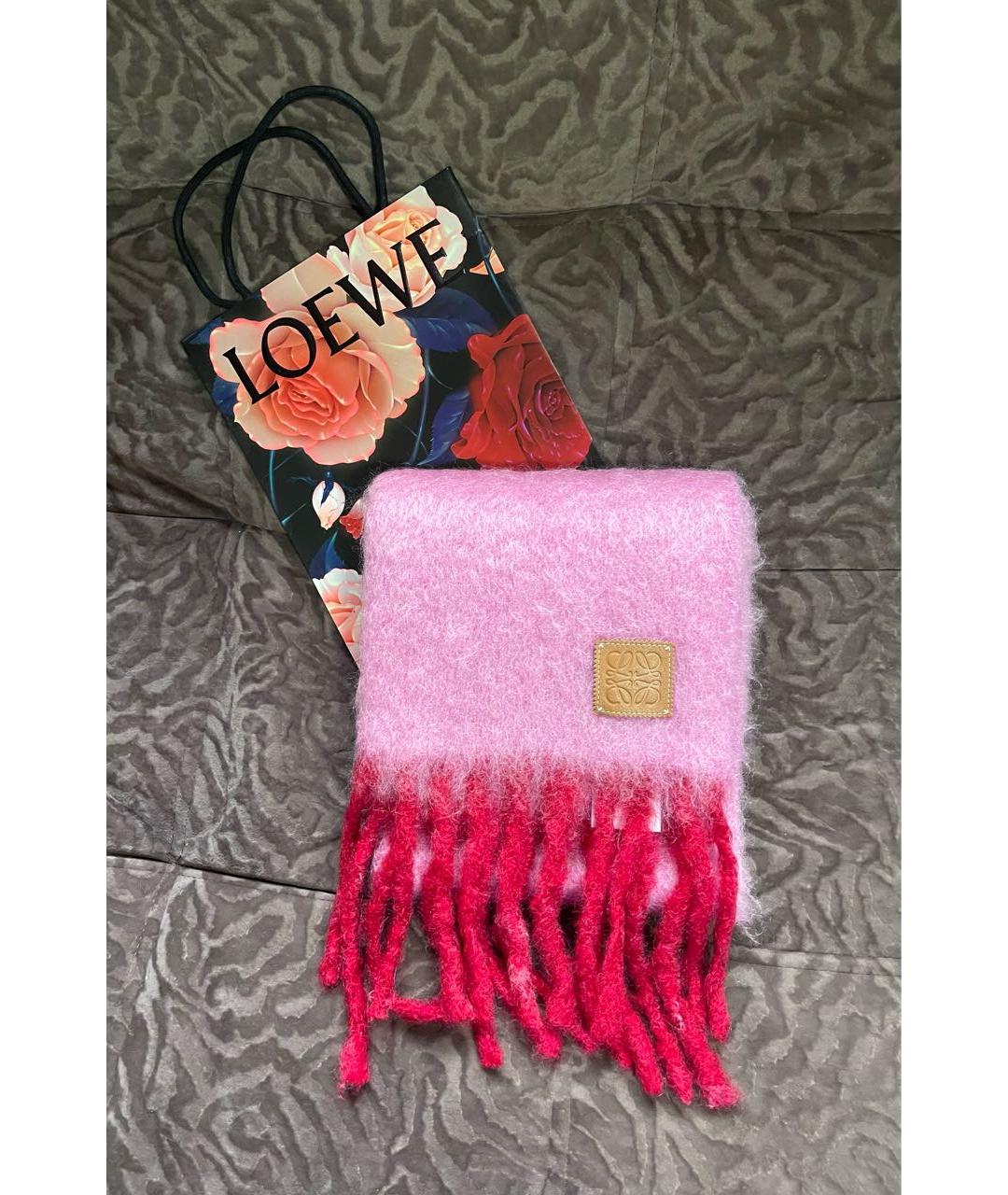 LOEWE Розовый шерстяной шарф, фото 4