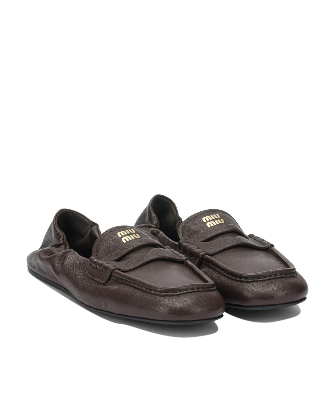 MIU MIU Коричневые кожаные лоферы, фото 2