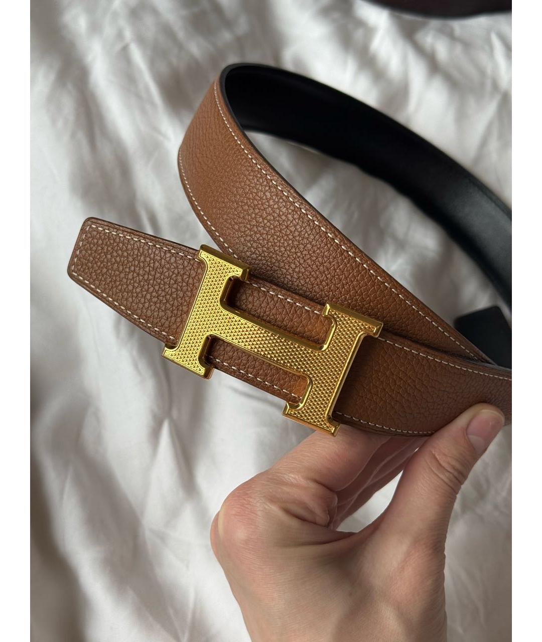 HERMES Золотой кожаный ремень, фото 3
