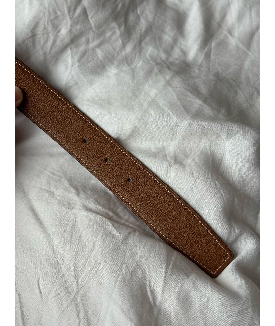 HERMES Золотой кожаный ремень, фото 4