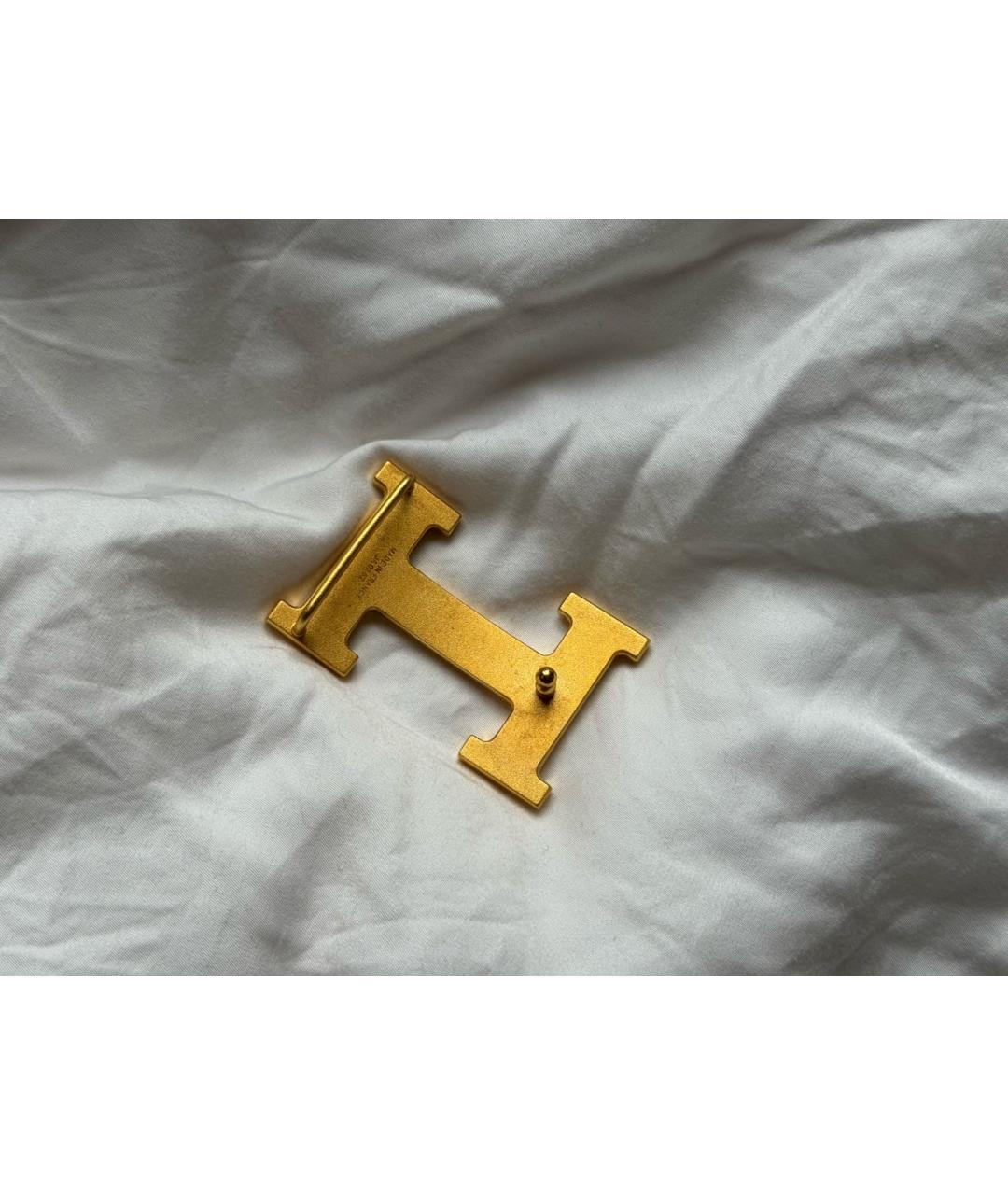 HERMES Золотой кожаный ремень, фото 6