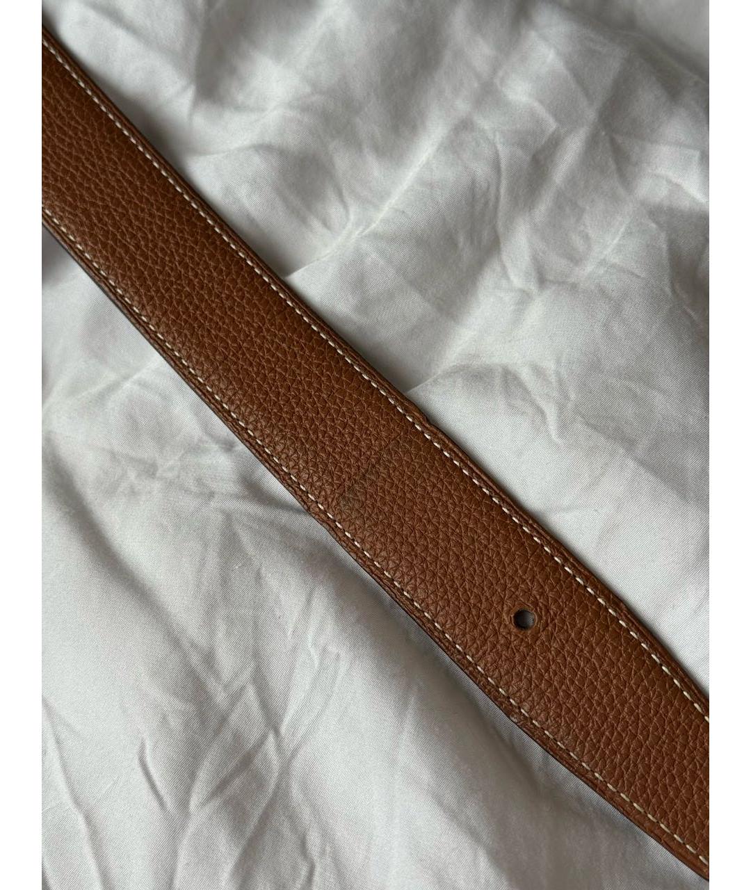 HERMES Золотой кожаный ремень, фото 5