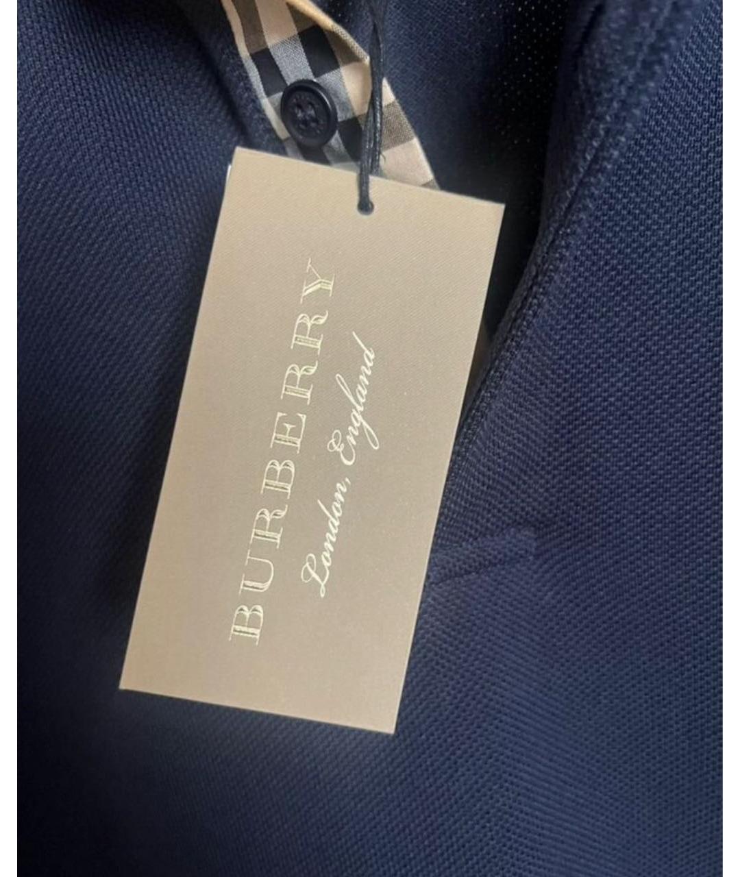 BURBERRY Темно-синее хлопковое поло с коротким рукавом, фото 3