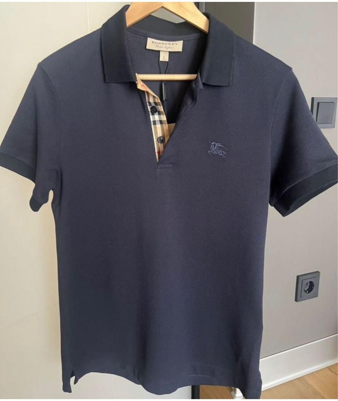 BURBERRY Темно-синее хлопковое поло с коротким рукавом, фото 4