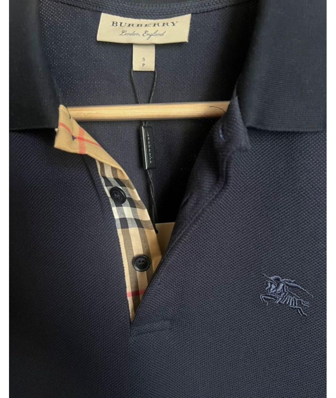 BURBERRY Темно-синее хлопковое поло с коротким рукавом, фото 2