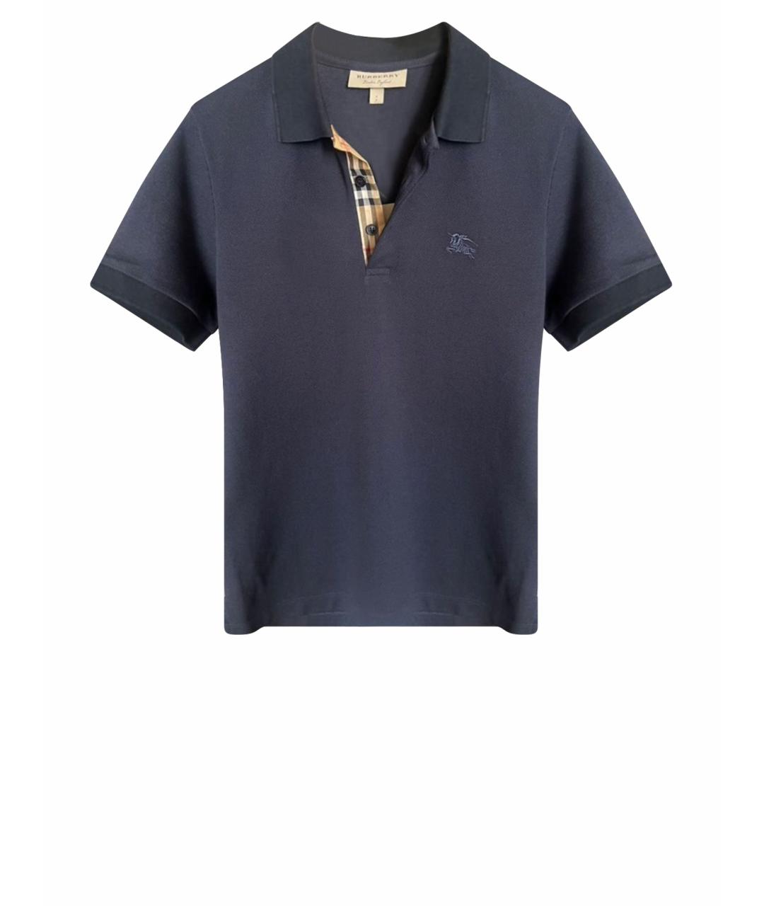 BURBERRY Темно-синее хлопковое поло с коротким рукавом, фото 1