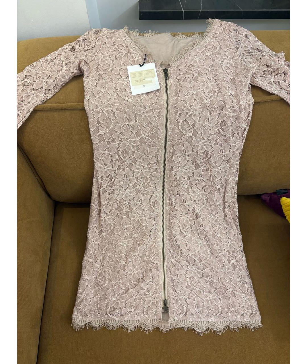 DIANE VON FURSTENBERG Бежевое кружевное коктейльное платье, фото 4