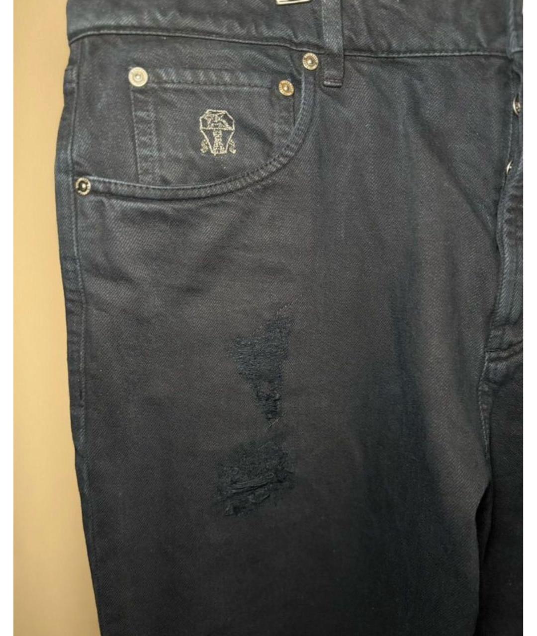 BRUNELLO CUCINELLI Темно-синие хлопковые прямые джинсы, фото 7