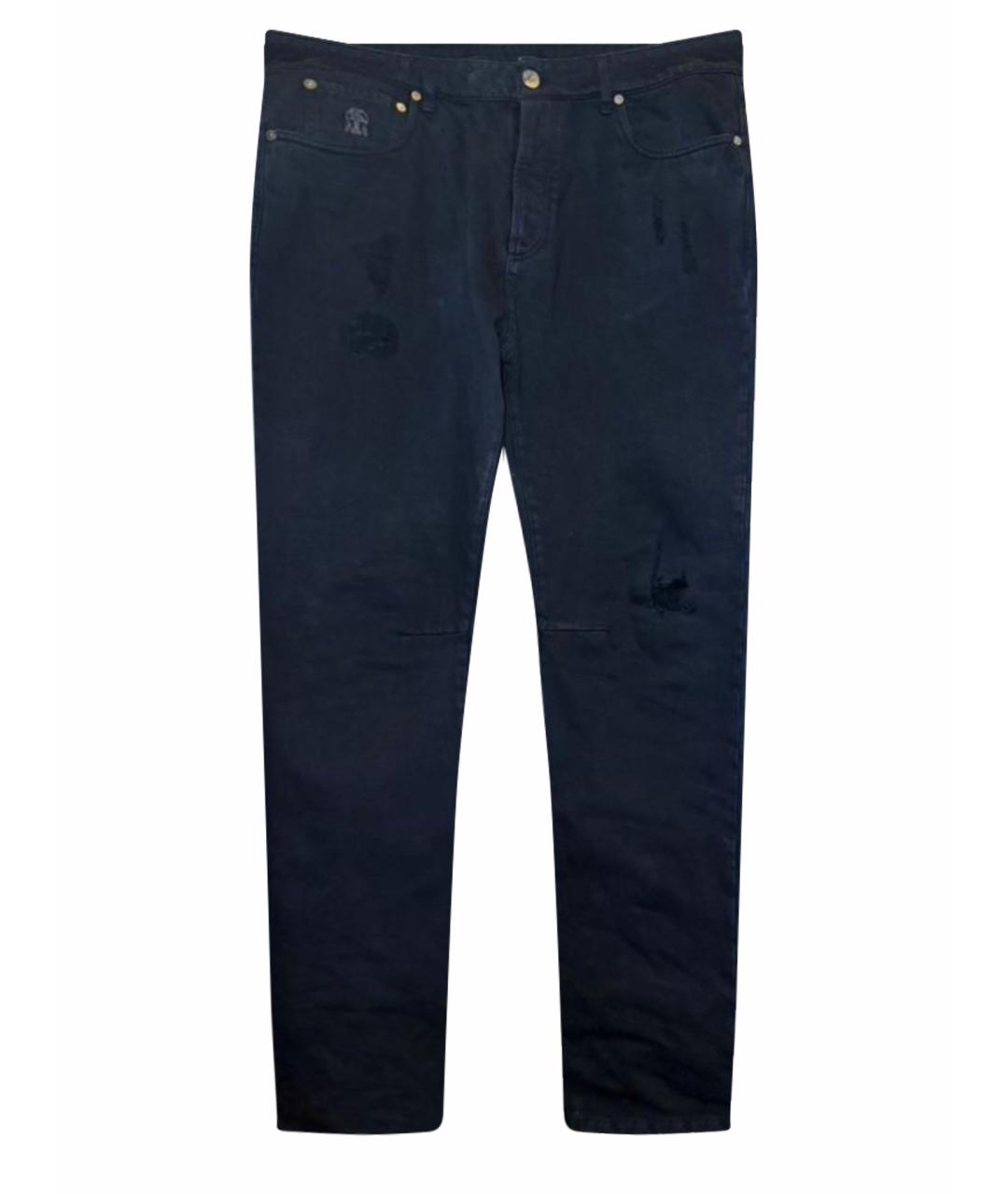 BRUNELLO CUCINELLI Темно-синие хлопковые прямые джинсы, фото 8