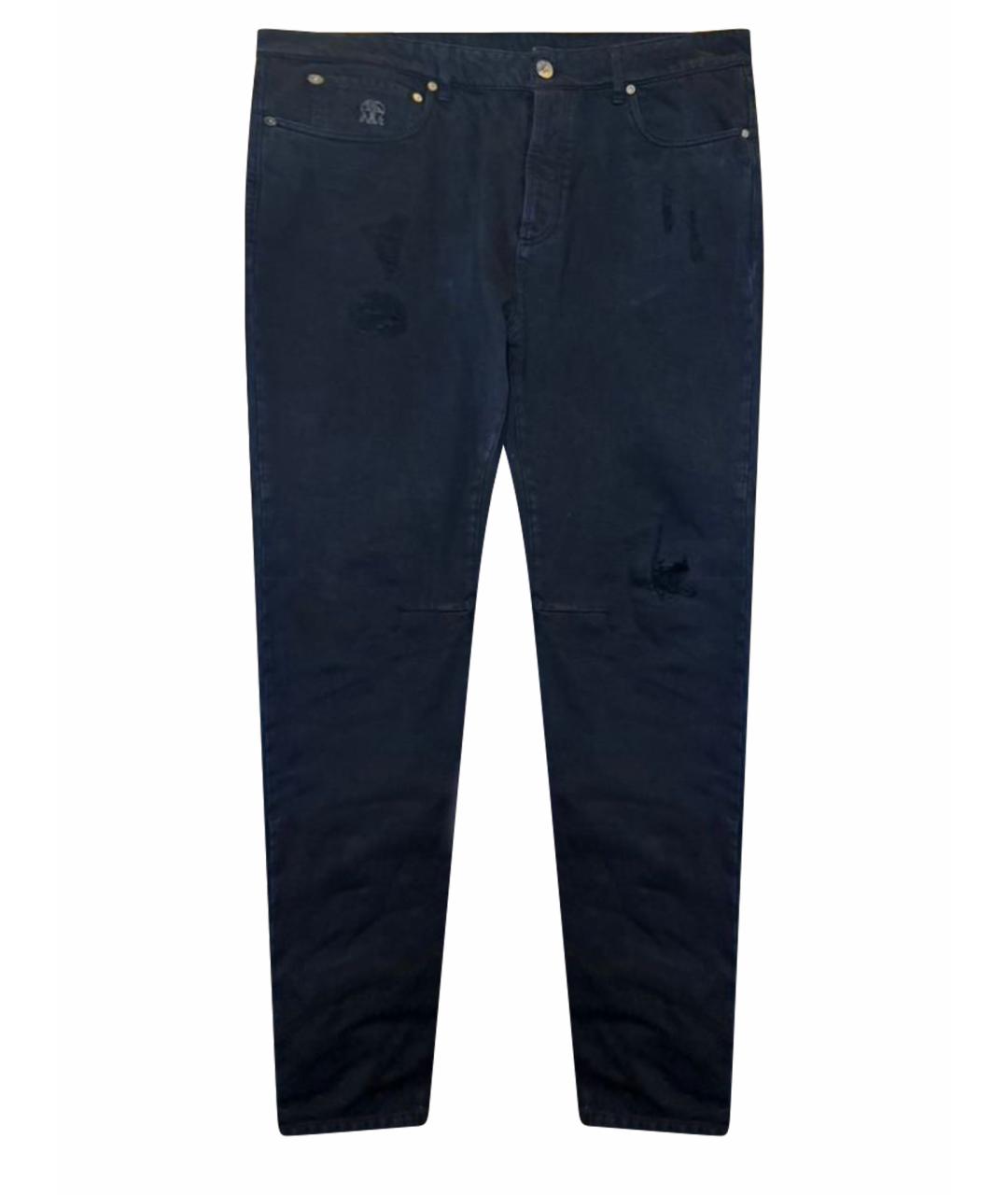 BRUNELLO CUCINELLI Темно-синие хлопковые прямые джинсы, фото 1