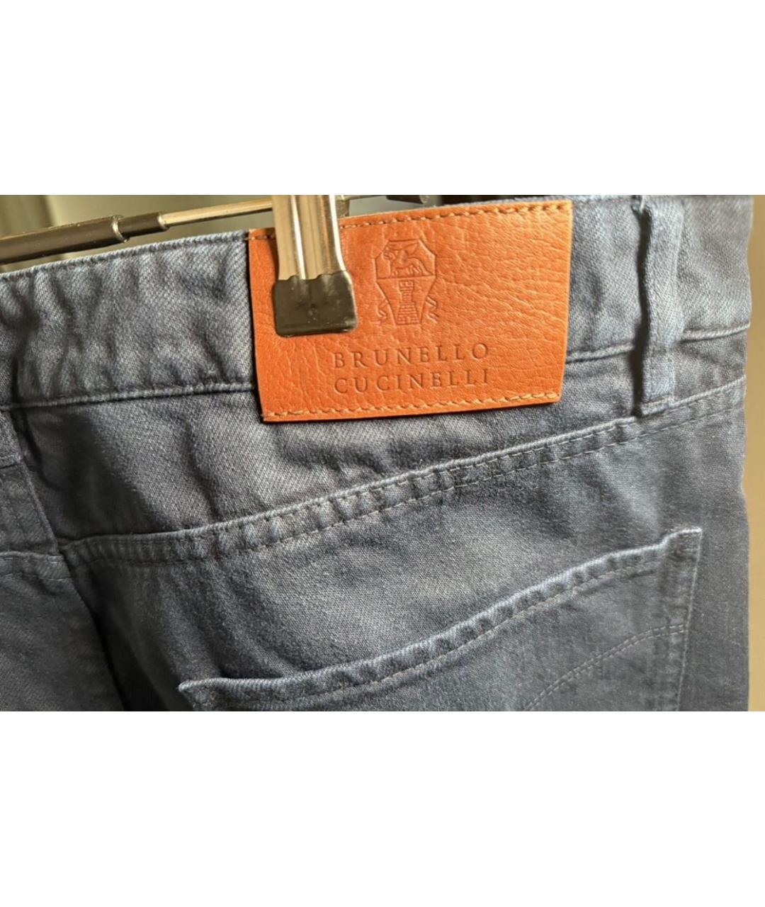 BRUNELLO CUCINELLI Темно-синие хлопковые прямые джинсы, фото 3