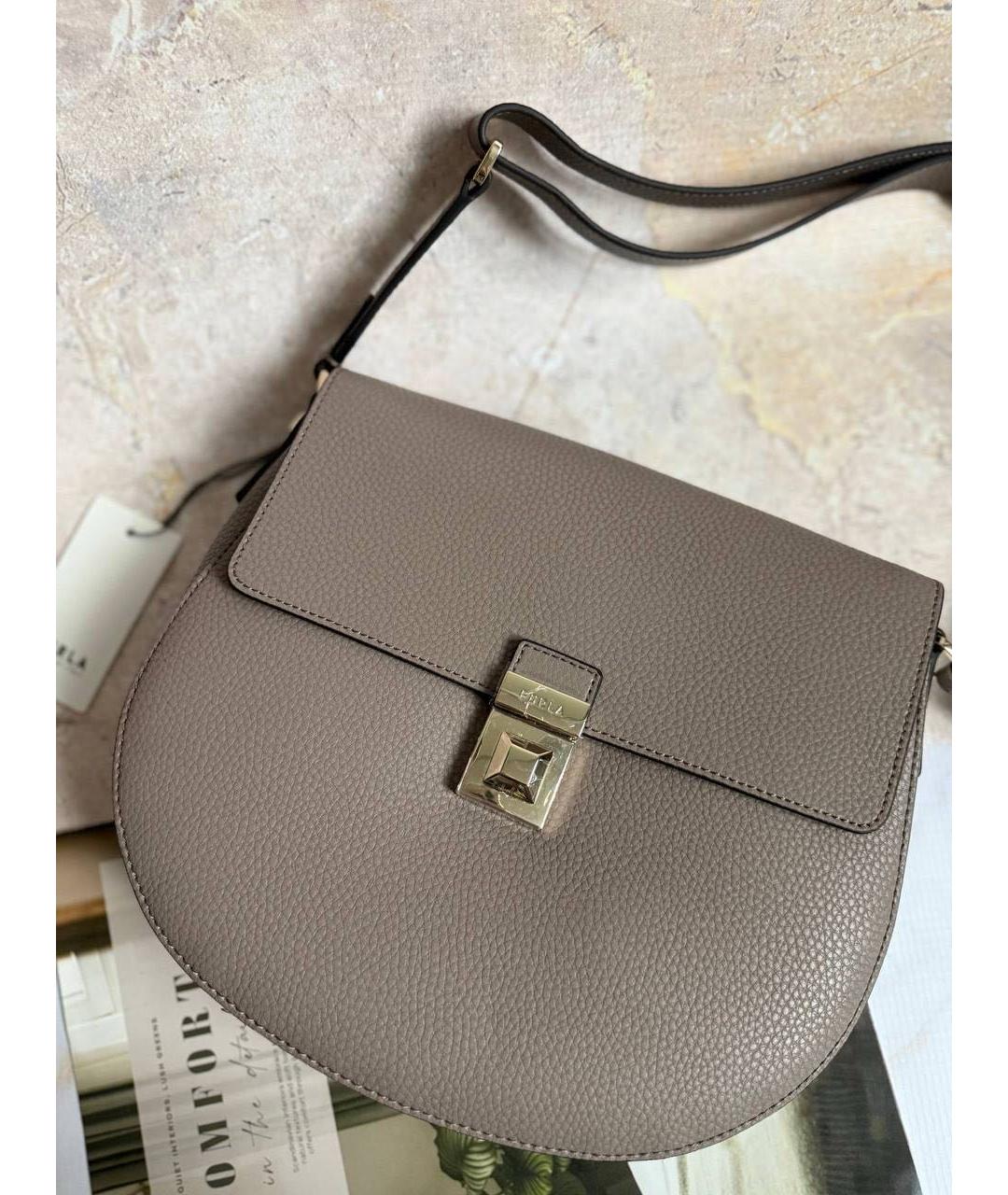 FURLA Серая кожаная сумка через плечо, фото 2