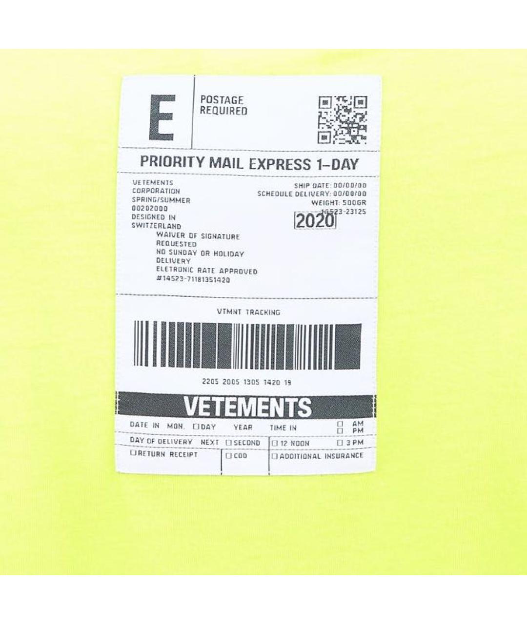 VETEMENTS Желтая хлопковая футболка, фото 8