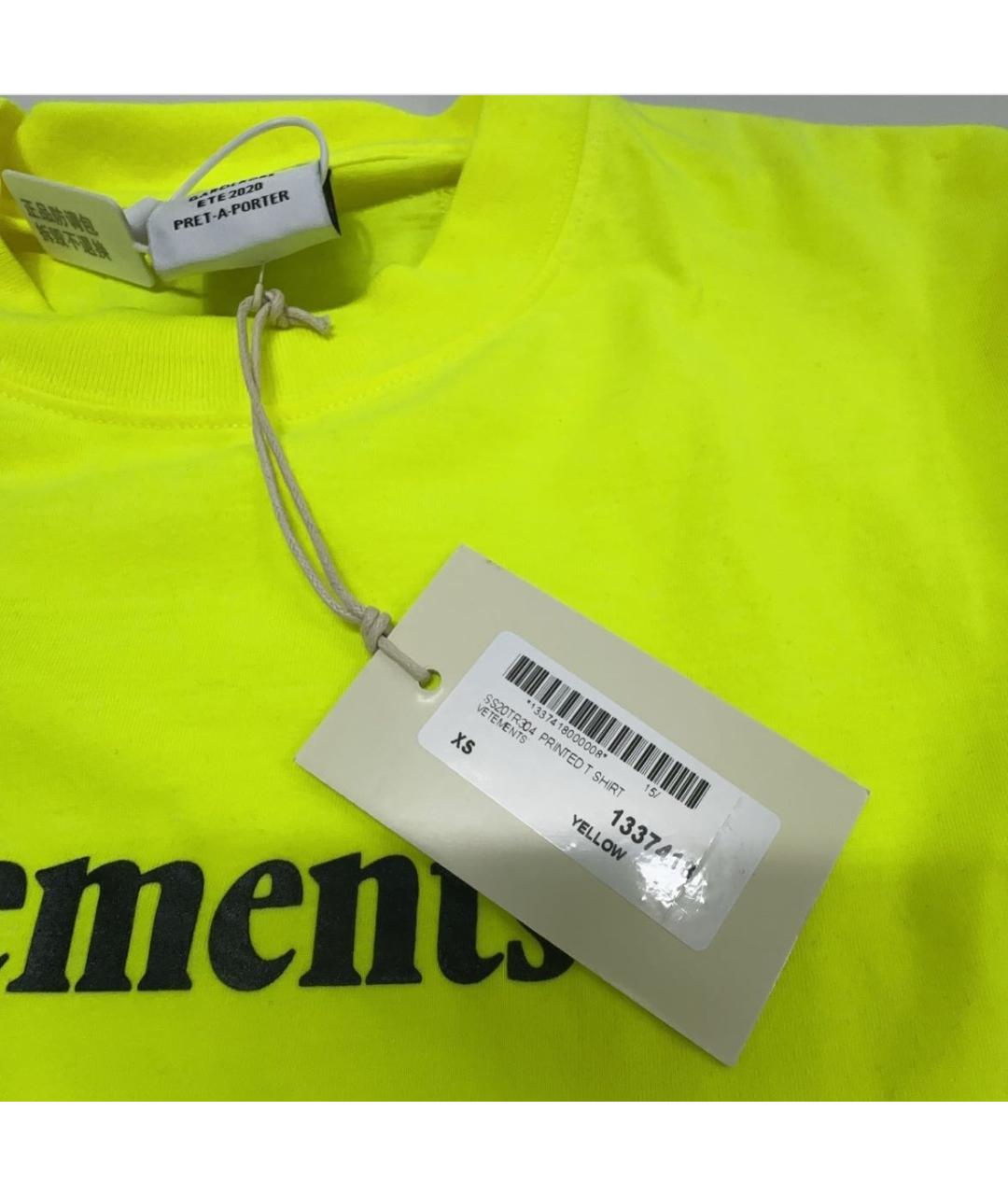 VETEMENTS Желтая хлопковая футболка, фото 3