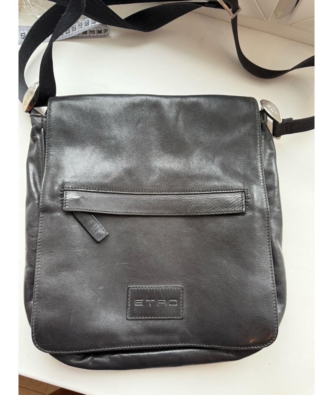 ETRO Антрацитовая кожаная сумка на плечо, фото 9