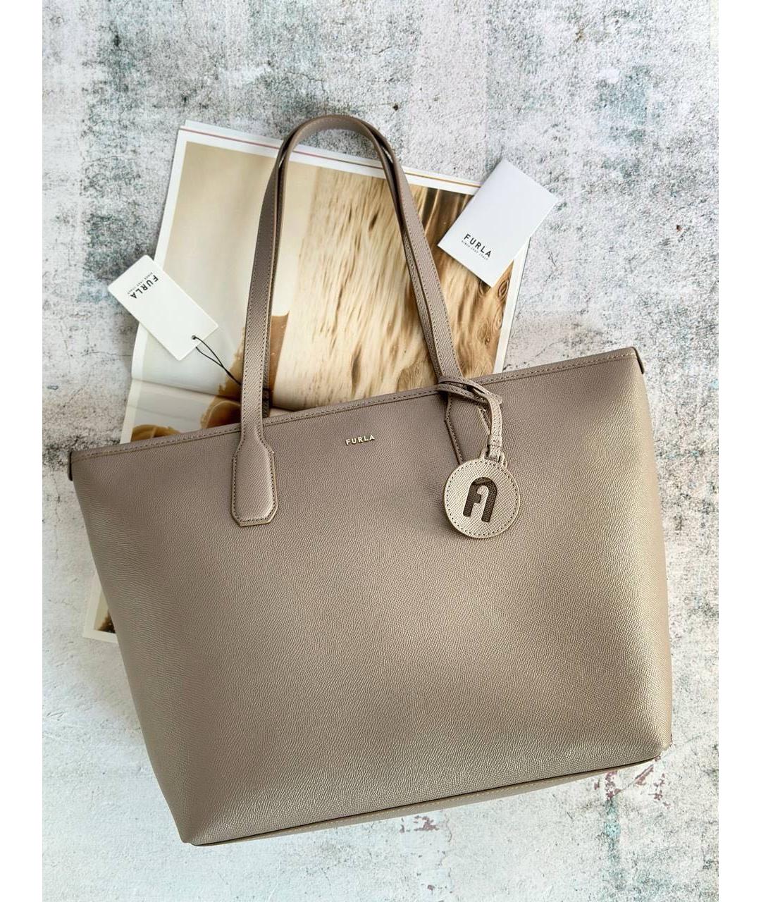 FURLA Бежевая кожаная сумка тоут, фото 2