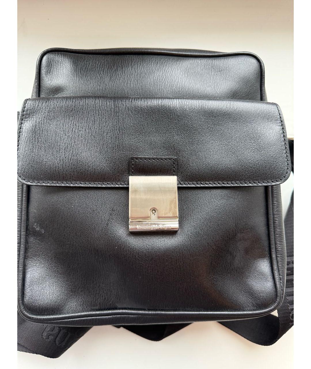 ERMENEGILDO ZEGNA XXX Черная кожаная сумка на плечо, фото 9