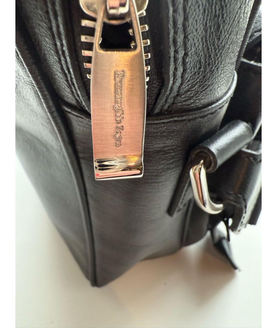 ERMENEGILDO ZEGNA XXX Черная кожаная сумка на плечо, фото 3