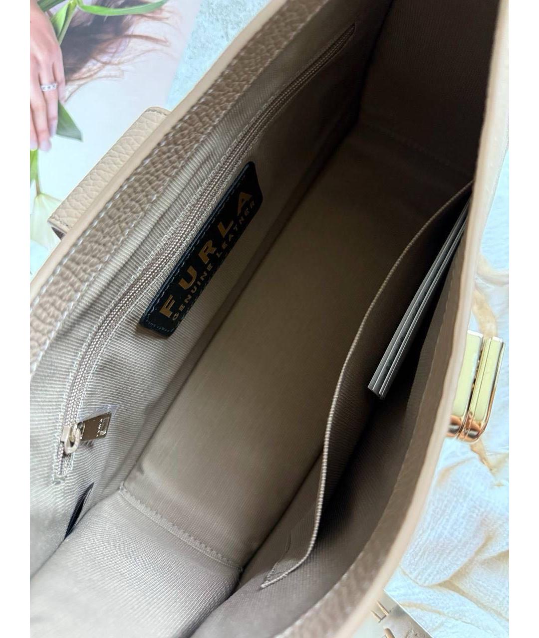 FURLA Бежевая кожаная сумка с короткими ручками, фото 3