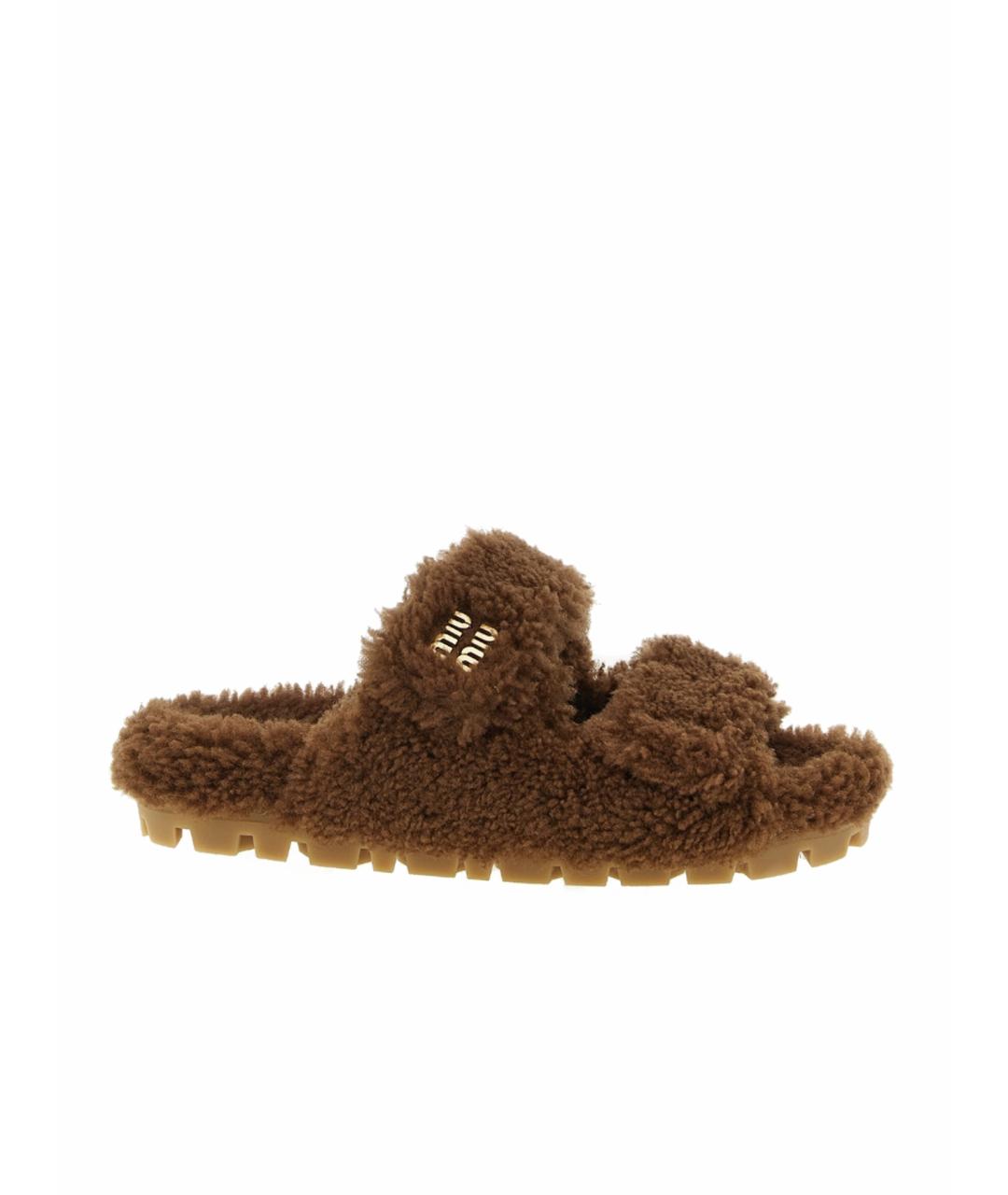 MIU MIU Коричневые текстильные сабо, фото 1
