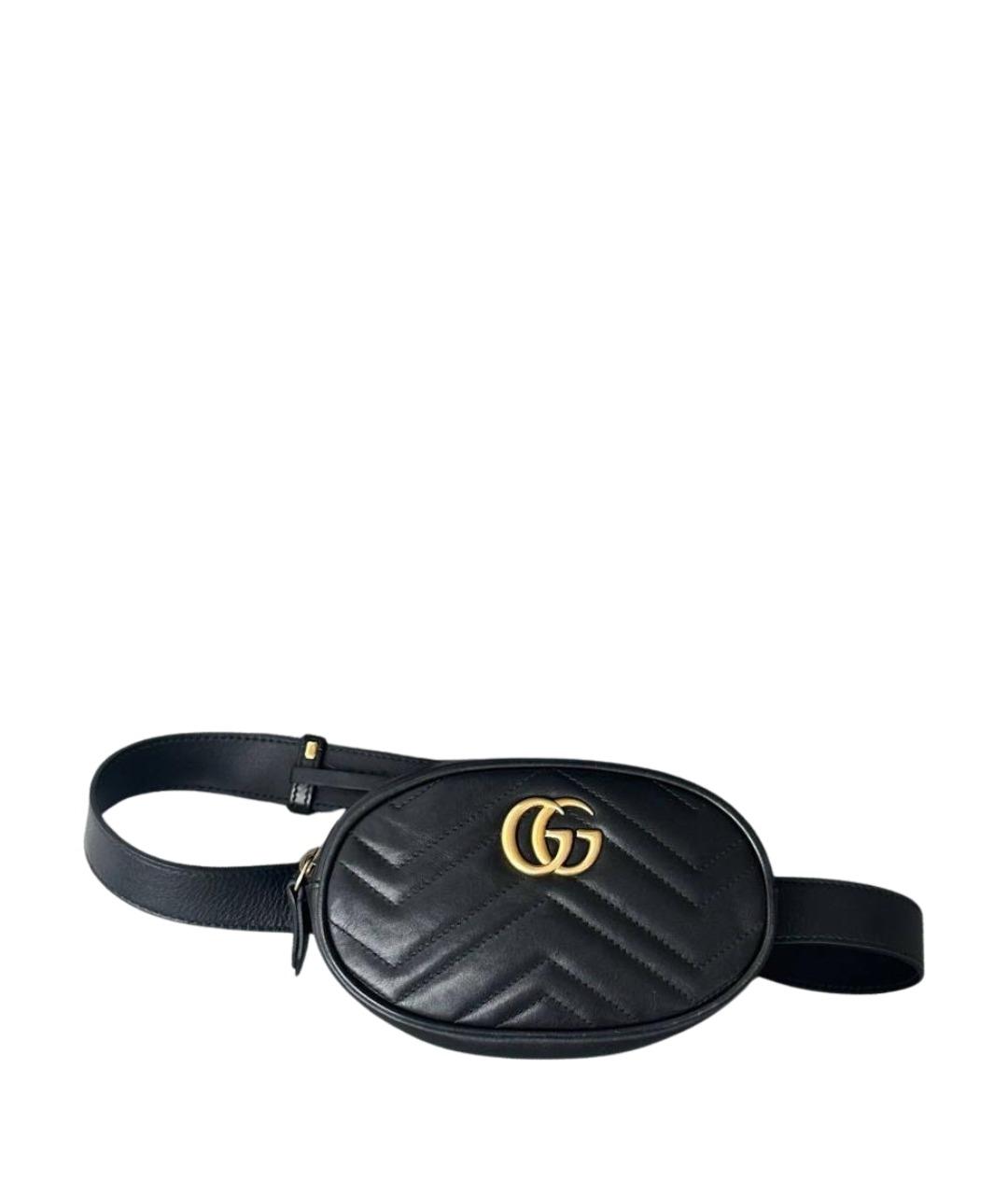 GUCCI Черная кожаная поясная сумка, фото 1