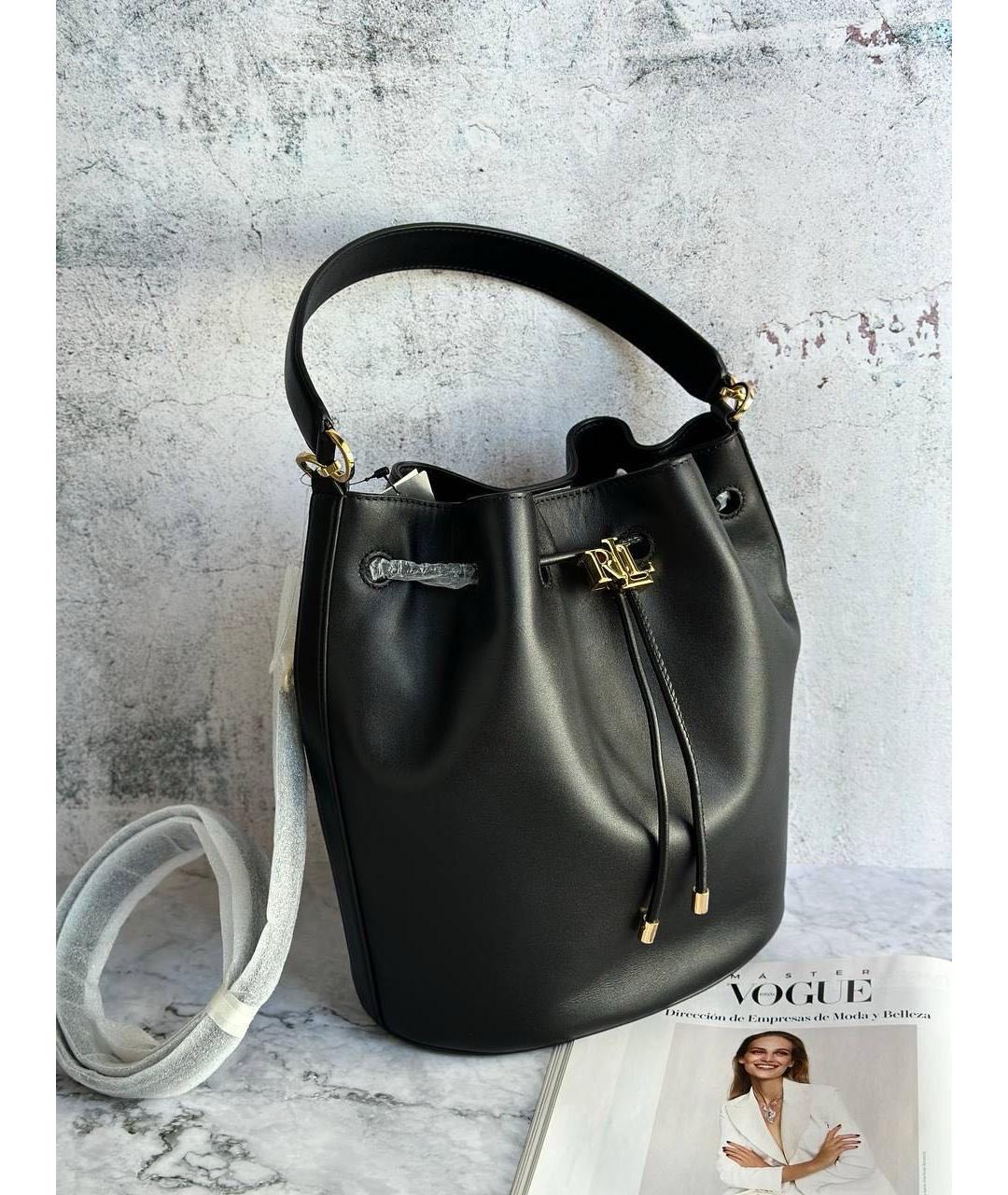 RALPH LAUREN Черная кожаная сумка через плечо, фото 5