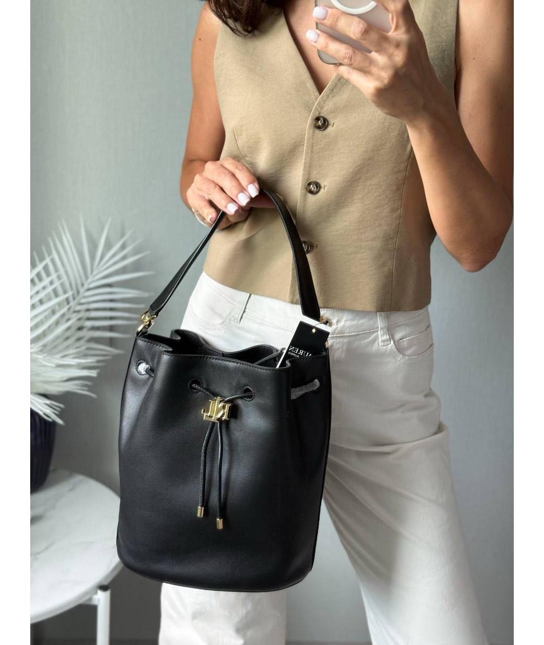 RALPH LAUREN Черная кожаная сумка через плечо, фото 3