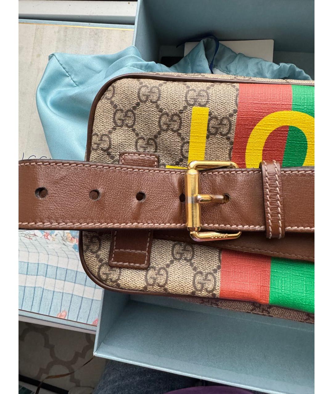 GUCCI Бежевая кожаная поясная сумка, фото 5