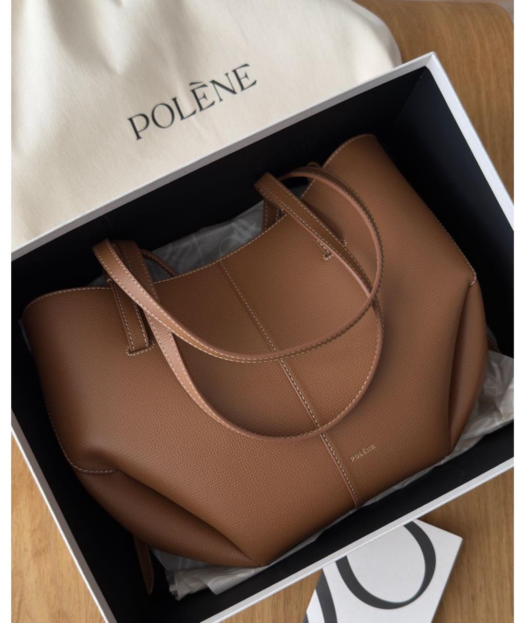 POLENE Коричневая кожаная сумка тоут, фото 3