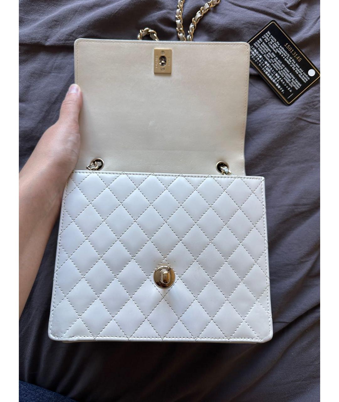 CHANEL Белая кожаная сумка через плечо, фото 7