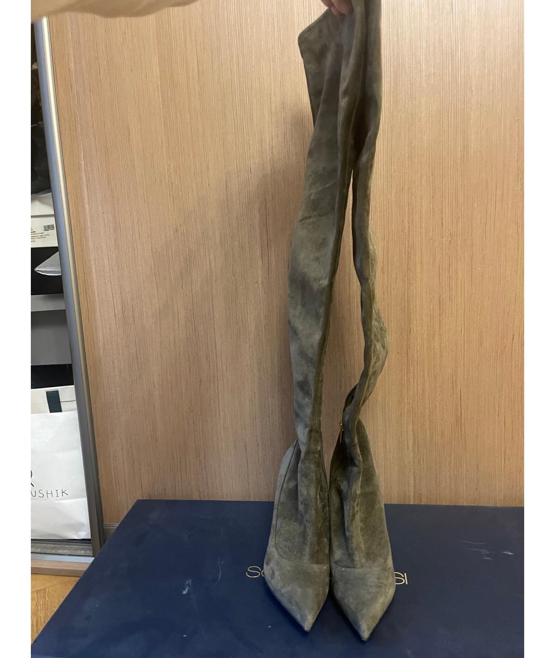 SERGIO ROSSI Коричневые замшевые ботфорты, фото 2