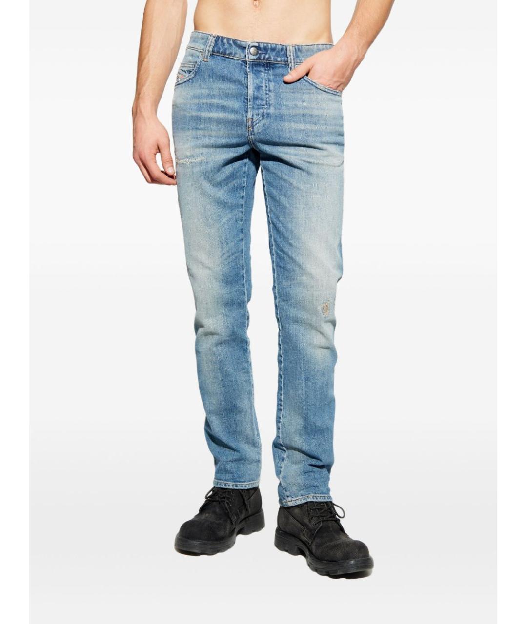 DIESEL Голубые хлопко-эластановые прямые джинсы, фото 5