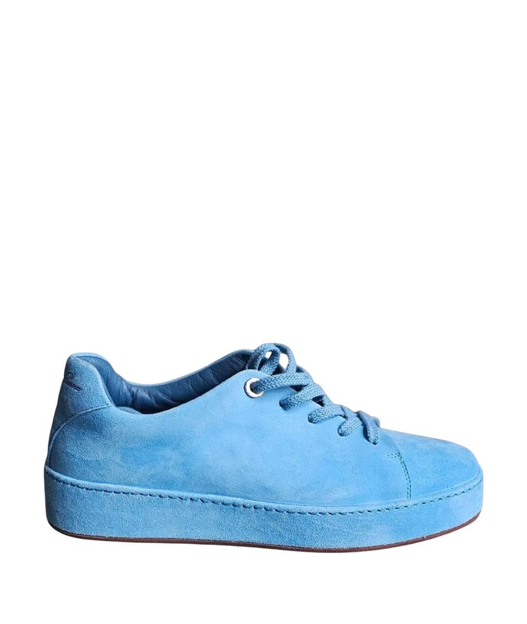 LORO PIANA Голубые замшевые кеды, фото 1