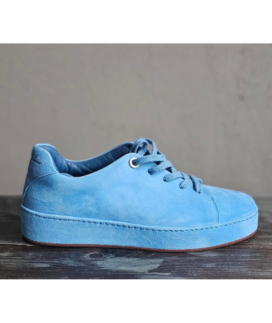 LORO PIANA Голубые замшевые кеды, фото 10