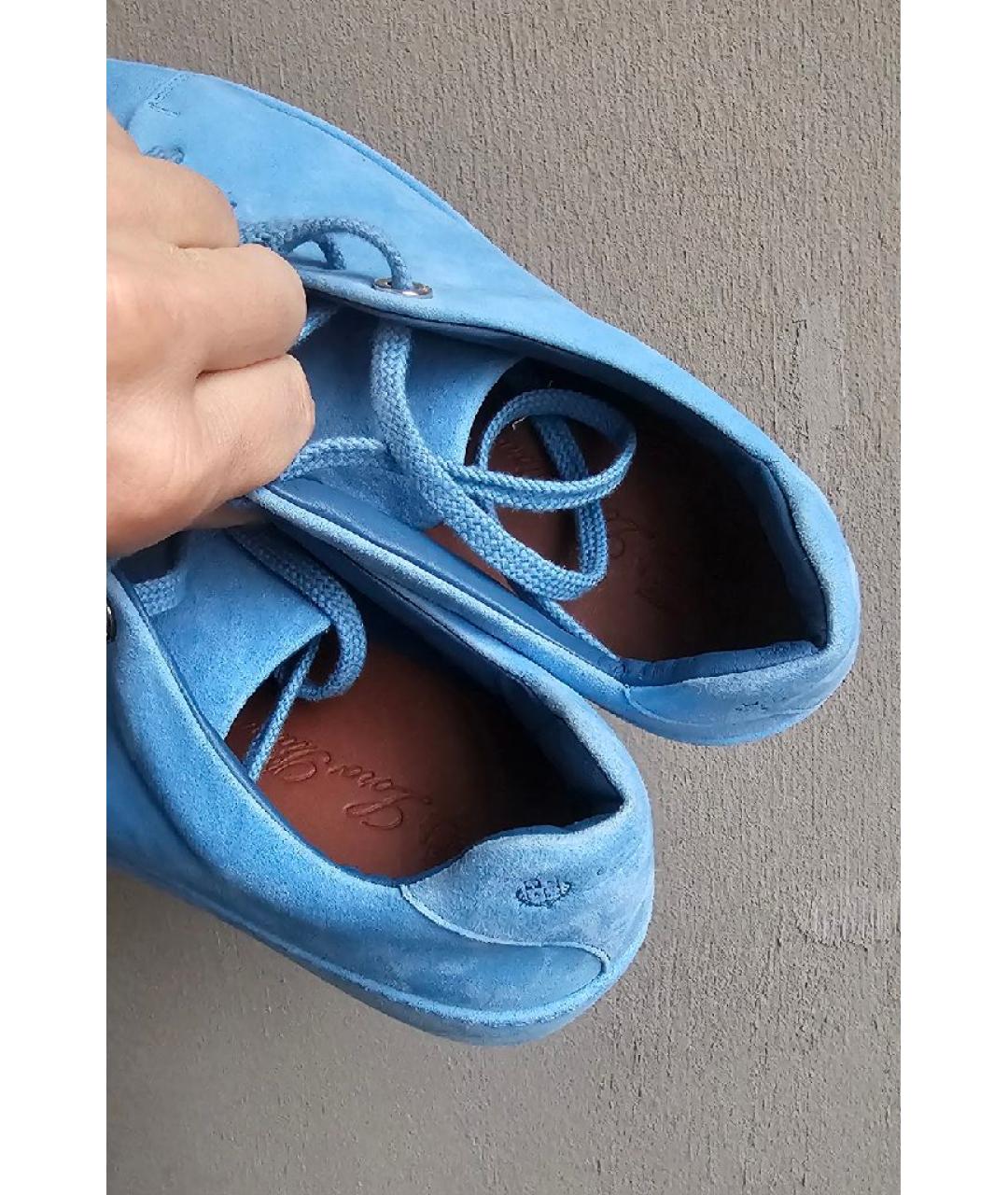 LORO PIANA Голубые замшевые кеды, фото 3