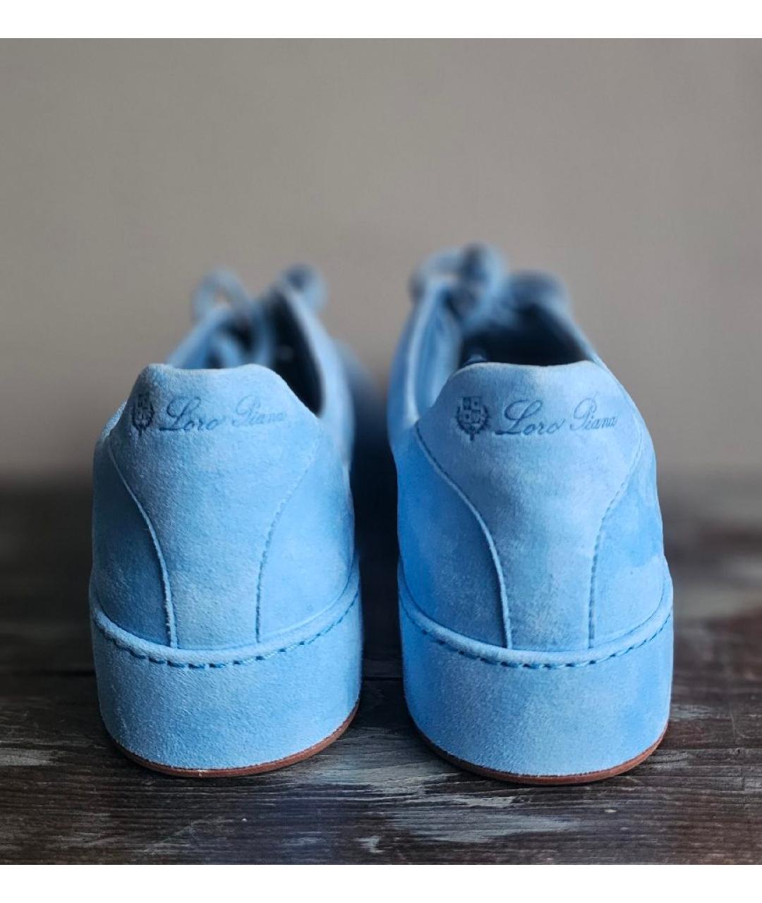 LORO PIANA Голубые замшевые кеды, фото 4