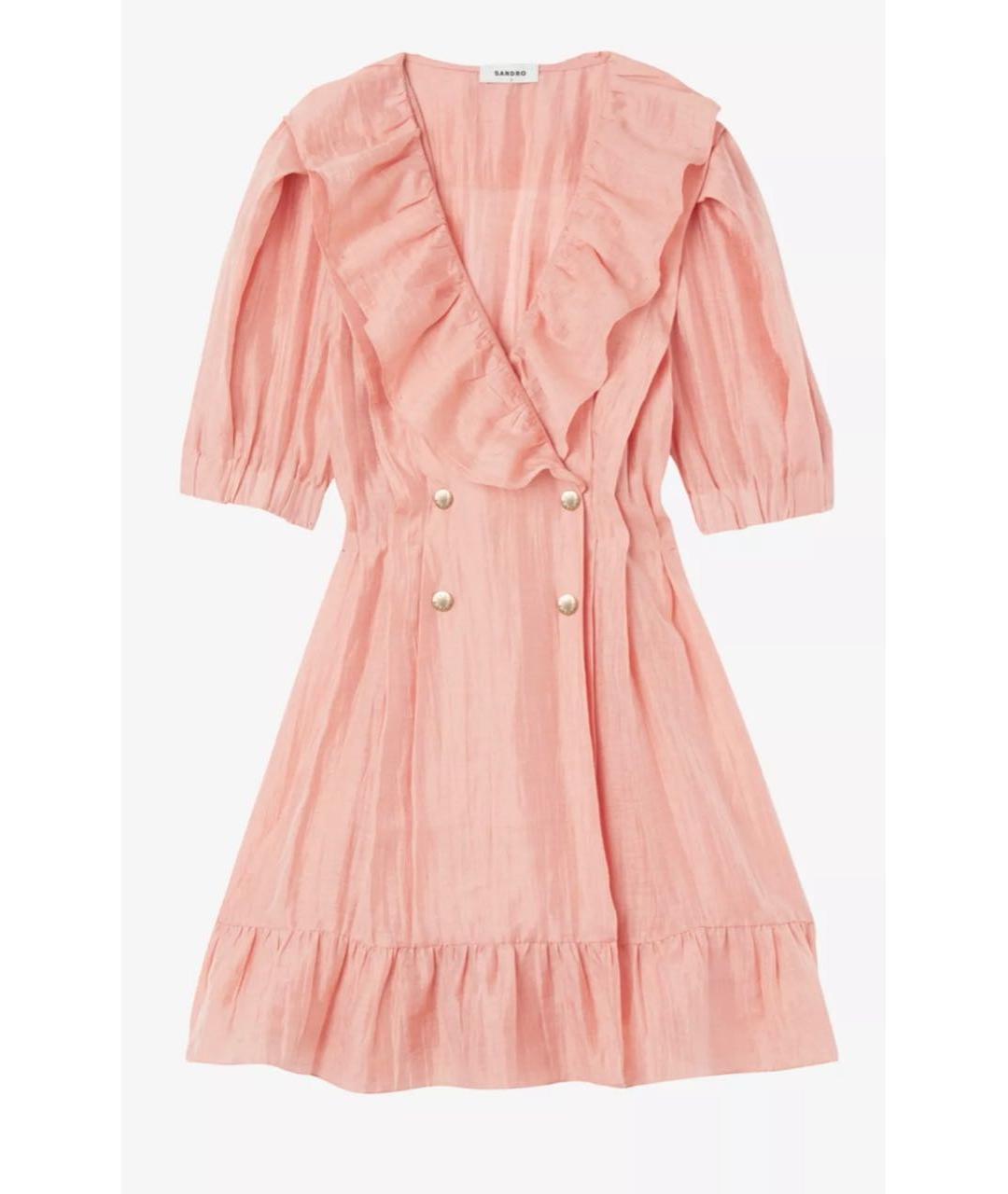 SANDRO Коралловое льняное повседневное платье, фото 9